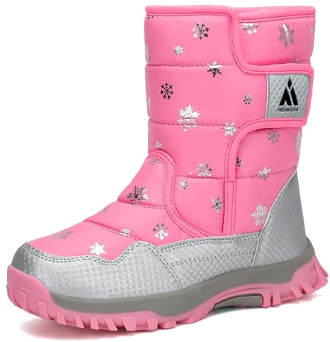 Mishansha Enfant Bottes de Neige Hiver Fille Chaude Doublé Bottines Garçon Chaussures Antidérapant Extérieures, Rose 35