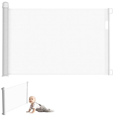 YRHome Baby dörrskyddsgaller, klämbar, utdragbar 0–150 cm, vit trappskyddsgardin, trappskydd för baby och pälsdjur, infällbar dörr för inomhus- och utomhusbruk