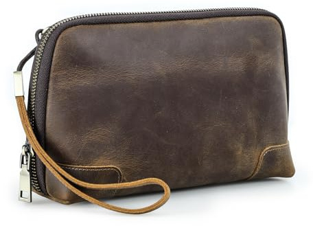 CONTACT'S FAMILY Leather Cable Organiser, Tech Organiser Pouch, Electronics Accessories Travel Carry Bag (Coffee)