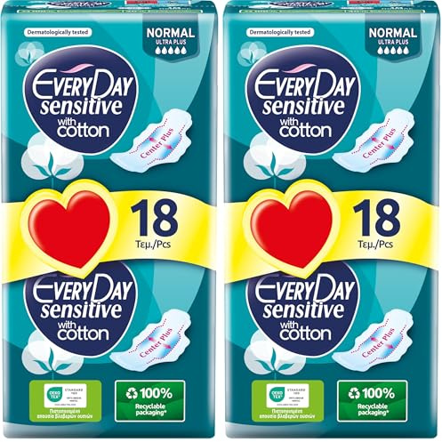 EveryDay Sensitive Cotton Assorbenti Ultra con Ali, Filtrante con Cotone, 18 Unità (Confezione da 2)