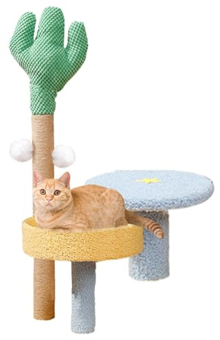 Tiragraffi per gatti al coperto, albero per gatti, centro attività cactus gatto | casa giochi interattiva per albero di gatto, supporto rimovibile per arrampicarsi con spazio, gratta e palle