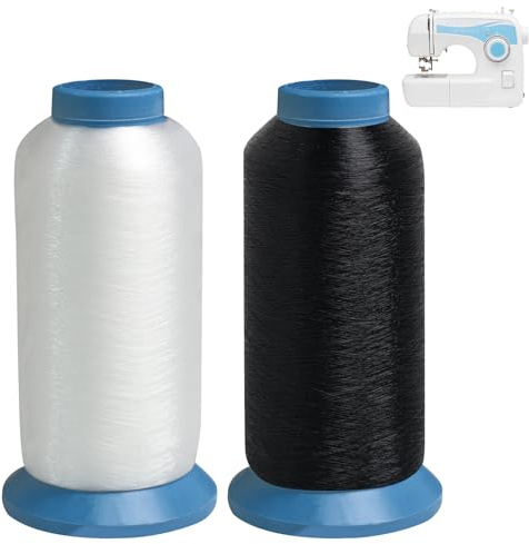 Uppsättning av 2 (svart + vit) 5 000 m broderigarn underlagor för broderimaskiner och symaskiner, nylonspolar, höghållfast och antistatisk, för gör-det-själv-broderi och sömnadsarbeten