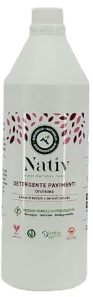 Eco Lab Nativ Detergente Pavimenti 100% Naturale. Flacone da 1 L. Detergente universale per la pulizia quotidiana di tutti i tipi di pavimenti. Pulisce, sgrassa, lucida e igienizza i pavimenti.