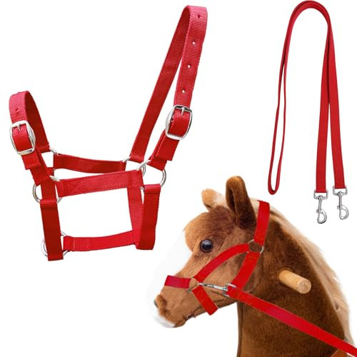 Accessoires pour cheval en bois - Bridon réglable - Rouge - Mini shetty - Longe - Pour cheval en bois - Pour l'extérieur - Menton et bandeau réglables