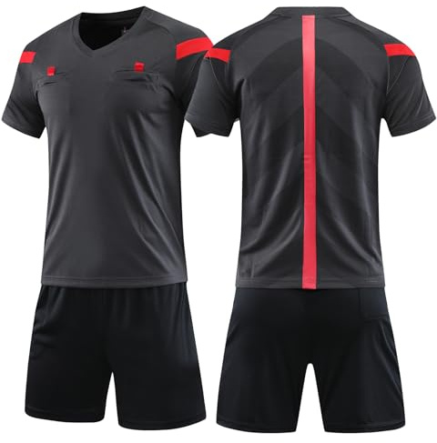ZIQICAI2007 Fútbol Uniformes Árbitro Adolescentes Mens, Fútbol Árbitro Jersey Set Árbitro Ropa Uniforme Camisa Pantalones cortos (Negro, Subcódigo XL=Eurocódigo M)