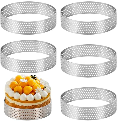 AWAOVV 6 unidades de 6 cm para tartas de acero inoxidable, forma circular, anillo para tartas, perforado resistente al , moldes para mousse