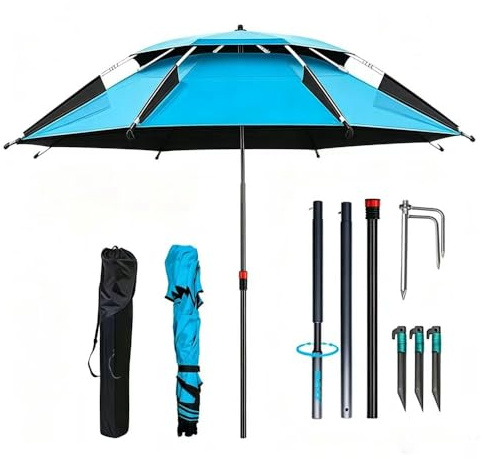 TUIBEIDAMAI Sonnenschirm Strand Ø 160cm mit Bodenhülse, Faltbar Strandschirm mit Tragetasche, Strandschirm Windfest Stabil, Sonnenschutz uv 50 mit Erdspieß, für Balkon, Garten, Terrasse, Strand