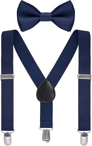 Vyqrx Kids Suspenders Bow Tie Sets, Kids Suspenders with Strong Metal Clips for Kid Wedding Party