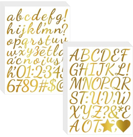 Confezione da 30 fogli di adesivi in forma di lettere, numeri e simboli dorati da 2,5 cm - In vinile impermeabile - Per progetti di bricolage (A)