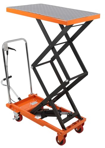 EliteEdge Hydraulic Scissor Lift Table, 770LBS Capacity Industrial Lift Cart with Anti-Slip Platform, Adjustable Mobile Elevating Workbench 12-59 inch, 4 Wheels, Orange