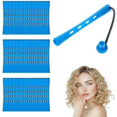 Lot de 60 bigoudis permanents - Petits bigoudis - Pour cheveux courts et permanents - Bleu - Pas de chaleur - Outil de coiffure