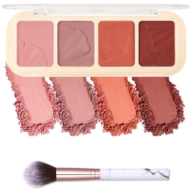 Juego de paleta de colorete mate de 4 colores con pincel, rosa, morado, naranja y rubor
