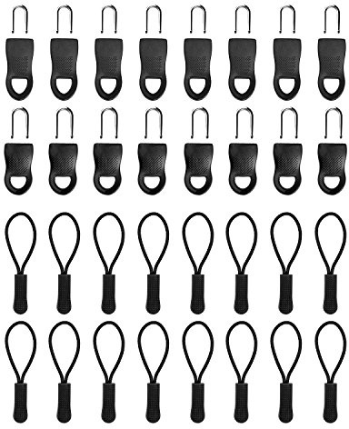 32 Piezas de Tirador de Cremallera Reemplazo de Cremallera Reparación de Cremallera para Ropa, Bolsa, 2 Estilos, Color Negro