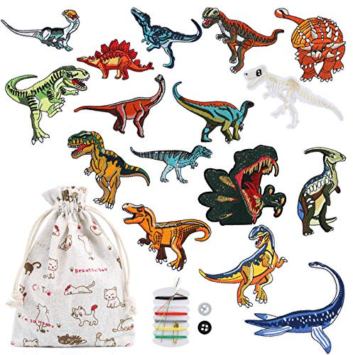 Naler 16 Pezzi di Toppa Termoadesiva Toppa Dinosauro per Vestiti di Bambini Patches Fai da Te per Vestiti Toppa di Riparazione e Decorazione
