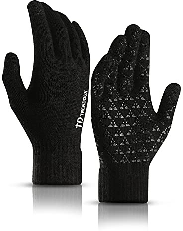 Winter Gloves, Christmas Gifts Thermal Touch Screen Glove Men - Typing Smartphone Driving Working - Anti-slip Grip - Warm Wool Liners -Soft Stretchy Material Windproof Outdoor Dog Walking - Black M