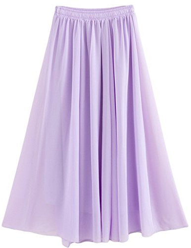 Damen Elastisch Stretch Bund Einfarbig Sommerrock Rock Lang mit