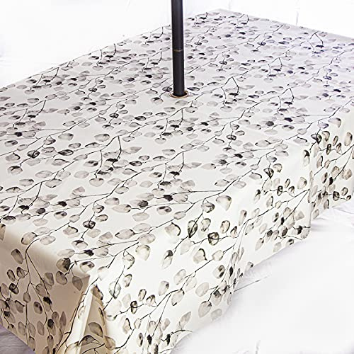 Rosie Lane Tovaglia da giardino in PVC, facile da pulire, con foro per ombrellone in acciaio inox antiruggine, design con eucalipto, 200 x 140 cm