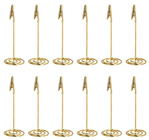 12 Stück Fotohalter Clip, vertikaler Notenhalter mit Krokodilverschluss Message Clip Holder für Foto Bilder Card Note Clip (Gold)
