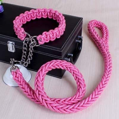 VIXDA Handmade Double Strand Rope Large Dog Collar and Leash Set Metal P Chain Buckle Pet Training Climbing Rope Lead Dog Accessories