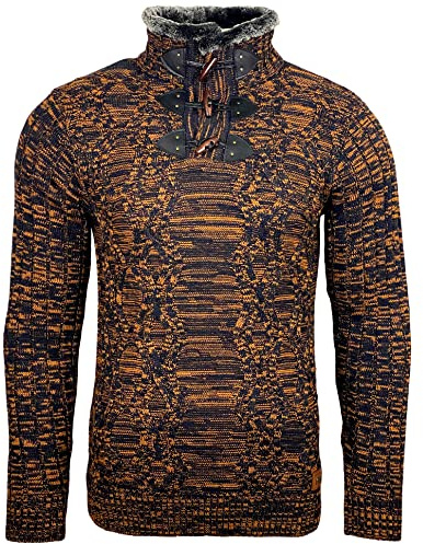 Subliminal Mode Pull Homme Grosse Maille Col Montant - Style Basique - Pull Over Tricoté Hiver Col Brandebourg Manches Longues - Idée Cadeau BX291 - Bleu Marine XL