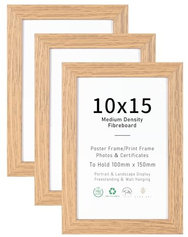 10x15 Picture Frames Set of 3, 4x6 Photo Frames with Perspex Glass | Natural Wood Picture Frames for Wall Mounting or Table Top Display