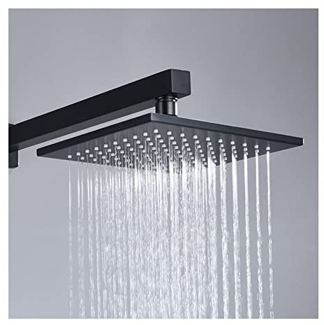 TBFL Pommeau De Douche À Effet Pluie Noir, Grandes Pommes De Douche À Effet Pluie Carrées en Laiton, Expérience De Douche Cascade De Luxe, Pommeau De Douche À Montage Au Plafond,10Inch