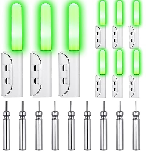 Retisee 9 Pcs 2.5 Inch Fishing Glow Sticks LED Fishing Pole Light Night Fish Strike Alert Glow Stick Bite Alarm Night Fish Rod Waterproof Luminous Rod(Green,Classic Style)