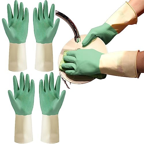 BAMFY Antideslizante Guantes Limpieza Seguridad Y Comodidad 3 Pares Guantes Fregar Reutilizable Resistente Al Agua Guantes Domésticos for Cocina Baño (Color : Verde, Size : L)
