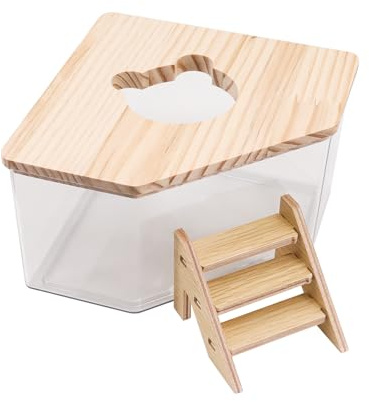 MoYouno Hamster Sand Bath,Transparent Acrylic Sand Bath Box and Pet Bath,Container With Ladder,Pet Supplies,Small Animal Pet Sauna Toilet,for Guinea Pig Chipmunk or Other Small Pets (pentagon)