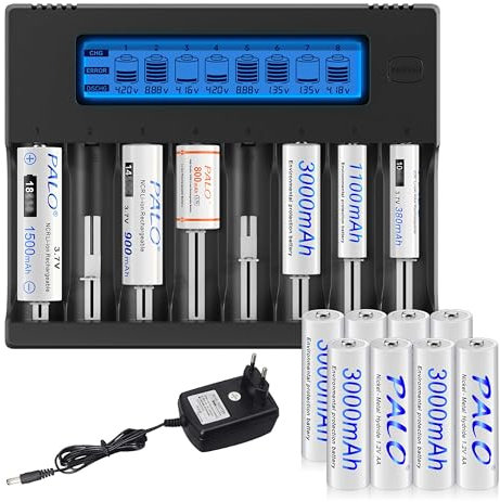 21700 Cargador de Batería 18650 con Pilas AA – Smart LCD Cargador Universal con Pilas AA, con Función de Descarga para Baterías de 1,2 V AA/AAA y 3,7 V Li-Ion 18650 26650 16340 21700 14500 17500 18500