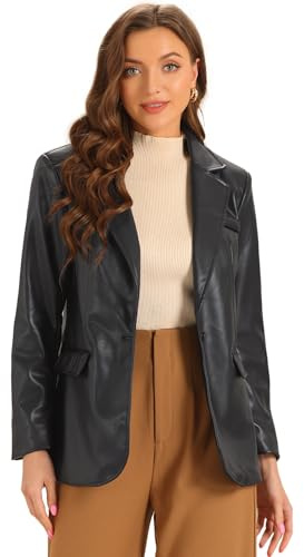 Allegra K Donna Blazer in Ecopelle per Giacche da Motociclista in Pu con Colletto Bavero Nero M