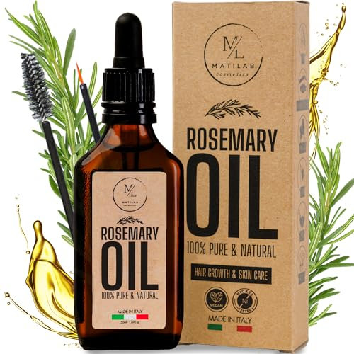 Olio di Rosmarino per Capelli, Stimola la Crescita e Previene la Caduta, Rinforzante con Lino e Biotina, Nutre il Cuoio Capelluto Secco, Infoltisce Ciglia e Sopracciglia, Made in Italy 100%