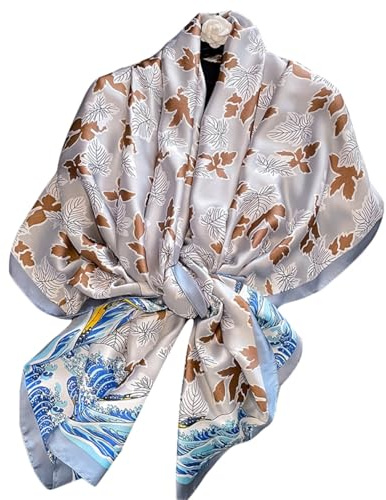 WEIGEER Foulard en soie femmes châle Écharpe en soie Silk Scarf Women Chiffon Shawl White Neckerchief Head Wrap Thin Scarf Beach Hijab Belt Vintage Bridal Shawl Binder