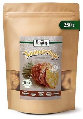 Biojoy Ekologiska torkade ananasringar, osvavlade, 250 g | Utan tillsatt socker