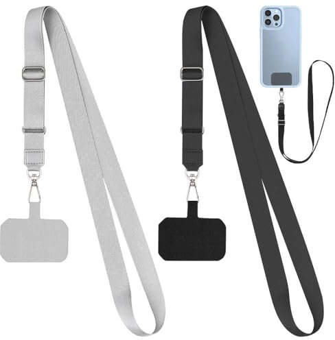 Azlanway Cordón Universal para Móvil con Correa Ajustable, 2 Lanyards + 2 Placas de Sujeción para Teléfono Compatible con Fundas de Cobertura Completa Accesorio Manos Libres Seguro