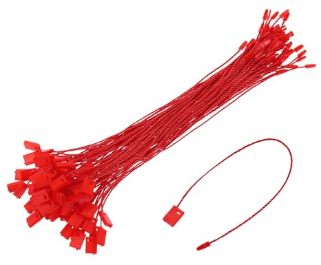 QUARKZMAN 140 stycken nylon hängande etikett sträng 15 cm snap lock pins loop prisskylt plastetikett band etikettband för kläder etikettband med snöre röd med snöre