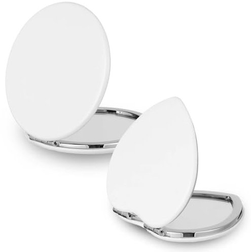 Ymapinc Pocket Mirrors for Women，2pack 1x 2x Small Hand Mirror Compact Double Sided Makeup Mirror Fits into Handbag Purse Pu Leather Double Sided Trave Women Small Purse (White, 2.9inch)
