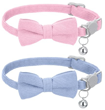 2 Stück Katzenhalsband Weiches Cordhalsband für Kleine Katzen mit Glöckchen und Fliege Katzenhalsband Verstellbar Sicherheitsfliege für Weihnachten Hochzeiten Halloween Ankleide