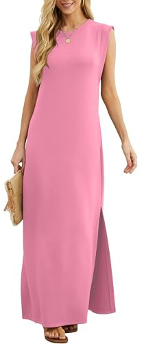 GRECERELLE Womens Summer Maxi Dress Casual Shirt Dresses Elegant Styles Basic Sleeveless Maxi Dresses for Women UK with Split and Pockets