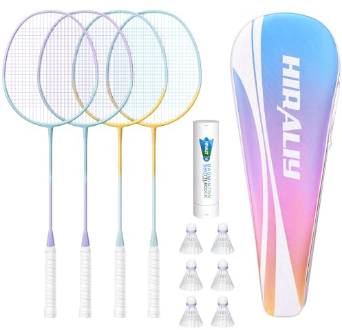 HIRALIY Badminton Rackets Set for Backyards, Badminton Set, Includ 4 Rackets, 6 Birdies, 1 Carrying Bag, Outdoor Game for Adult Family Beginner (4 Player(4 Racket 6 Birdies))