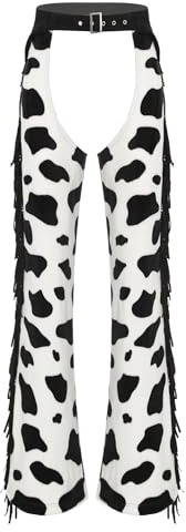 Loodgao Donna Costume Mucca Cowgirl Pantaloni Travestimento Cowboy West Pantaloni Disco Danza Jazz Cosplay Halloween Carnevale Club Abbigliamento Nero Bianco XL