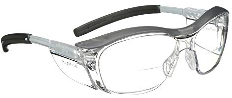 3M Safety Glasses with Readers, Nuvo Protective Eyewear, +1.5, ANSI Z87, Clear Lens, Retro Gray Frame, Soft Nose Bridge, Side Shields