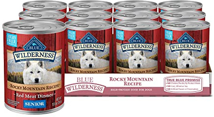 Blue Buffalo Wilderness Rocky Mountain Recipe Senior Wet Dog Food, High-Protein & Grain-Free, Made with Natural Ingredients, Red Meat Recipe, 12.5-oz. Cans (12 Count)