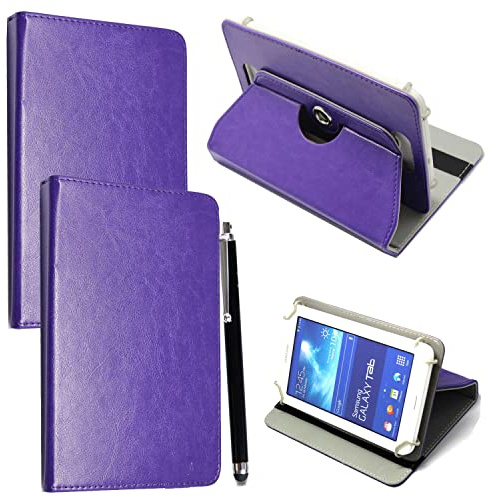 10 tum surfplatta fodral fodral – universellt läderstativ fodral folio fodral magiskt läder 360° roterande fodral passar alla 10 tum och 10,1 tum Android-surfplattor flik + pekpenna (PURPLE CASE
