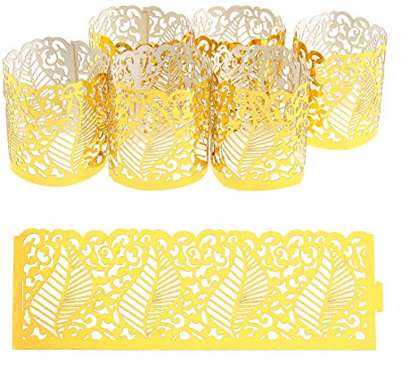 YINETTECH Lot de 50 photophores LED en papier creux pour bougies chauffe-plat - Pour centres de table - Pour mariage, anniversaire, fête prénatale, fête - Doré