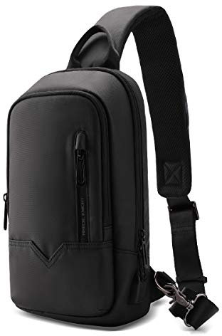 HEROIC KNIGHT Umhängetasche Herren, Schultertasche Herren wasserdichte Brusttasche handliche Umhängetaschen, Freizeittasche mit USB-Ladenanschluss für Reise, Freizeit Business-Schwarz
