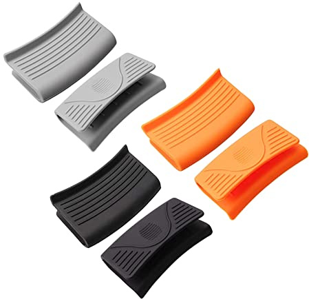 6Pcs Silicone Hot Handle Holder, Kitchen Silicone Thicken Gloves Pot Pan Holder Grip Heat Resistant Pinch Potholder Hot Pot Handle Cover, Black Orange Grey