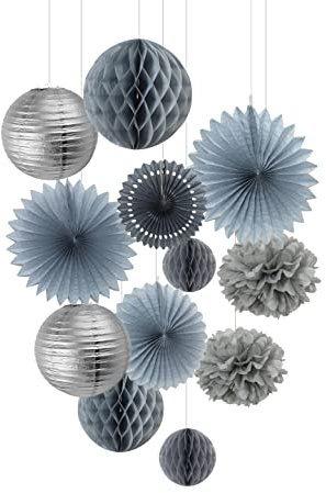 EASY JOY Seidenpapier Pompoms, Grau Dekoration Papier Wabenbälle Rosetten Lampion Seidenpapier, Hochzeit, Geburtstag, Babyshower, Hauptdekorationen