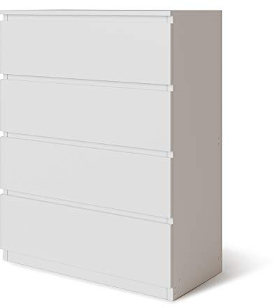 URBNLIVING 4 Or 5 Drawer Skagen Wooden Bedroom Chest Cabinet No Handle Storage Cupboard Modern (White + White, 4 Drawer)