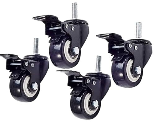 Roulette à tige pivotante de 50 mm avec filetée M10 × 25 mm, roulettes rechange pour établi, roues en polyuréthane petites étagères et meubles, double roulement, charge 150 kg, lot
